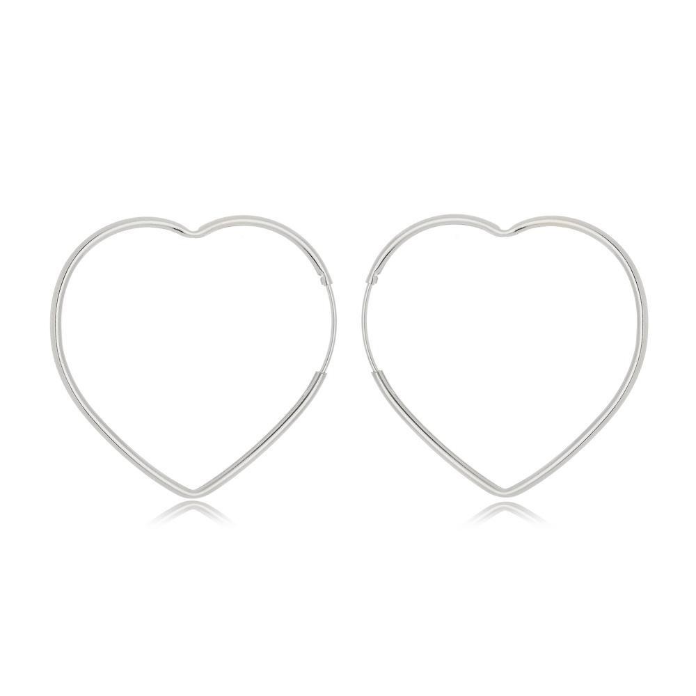 Brinco de argola de coração tamanho médio vazada na cor prata ródio branco 